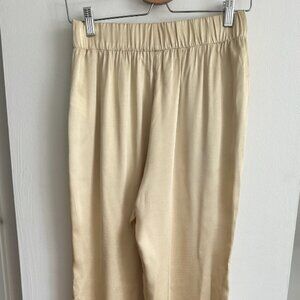 Astrid Wide Leg Pant in Luster Crepe in Buff Clay